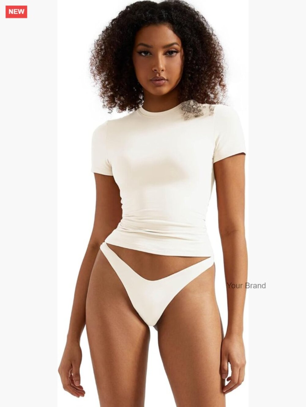 Women Double Lined Fitted Basic Tee Crew Neck Short Sleeve Y2K Crop Top